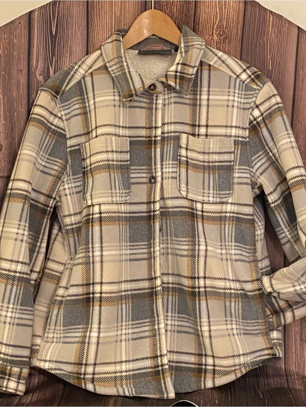 Free Country Men's Plaid Flannel Shacket Sherpa Lined with Front & Side Pockets